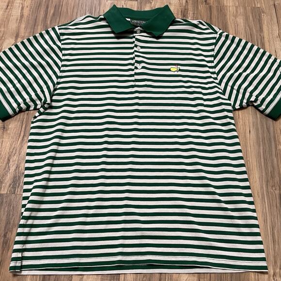 Masters Collection Golf Polo Shirt Men's Large 60s Two Ply Green White Striped - Picture 2 of 11